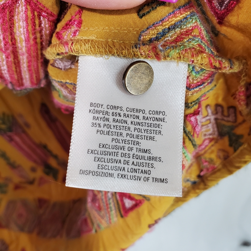 Anthropologie Floreat Raella Gold Mustard Embroidered Tunic Dress size small - Picture 10 of 14